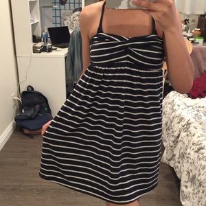 Navy blue and white bathing suit cover up